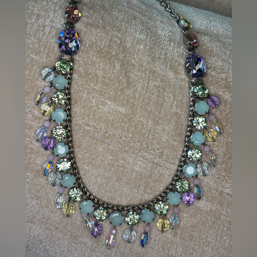 Sorrelli Pink Purple Green Swarovski Crystal Convertible Necklace Silver 169$
